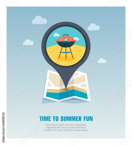 Barbecue grill pin map icon. Summer. Holiday