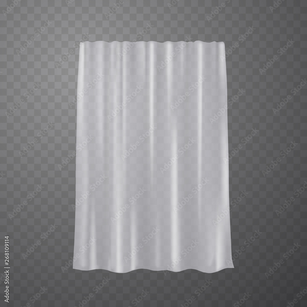 Curtain, hanging window decoration isolated on transparent background. Vector cloth, fabric, silk veil. Textile white drapery template.
