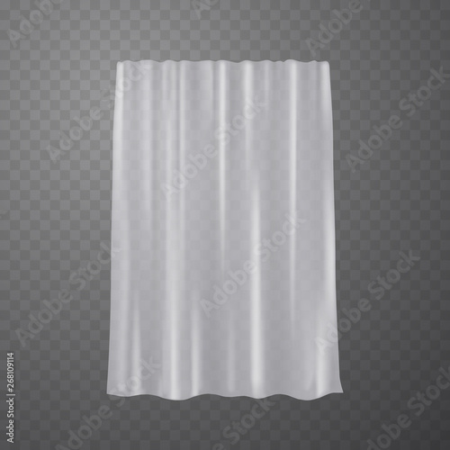 Curtain, hanging window decoration isolated on transparent background. Vector cloth, fabric, silk veil. Textile white drapery template.