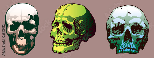 vector image of a skull with roses sketch for tattoo guns ribbons with inscriptions blood and costeans graphics engraving