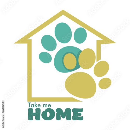 Animal shelter or pet shop isolated icon home and paw