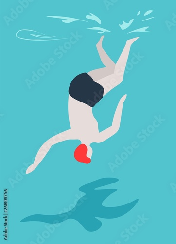 Man diving in swimming pool swimmer in trunks summer outdoor activity