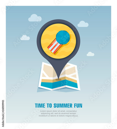 Beach chaise lounge with umbrella pin map icon