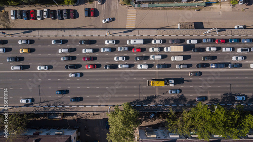 Wallpaper Mural Top down aerial view of urban traffic jam rush hour highway. Torontodigital.ca