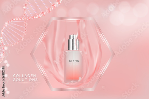 Beauty product, pink cosmetic container with advertising background ready to use, luxury skin care ad, illustration vector.	