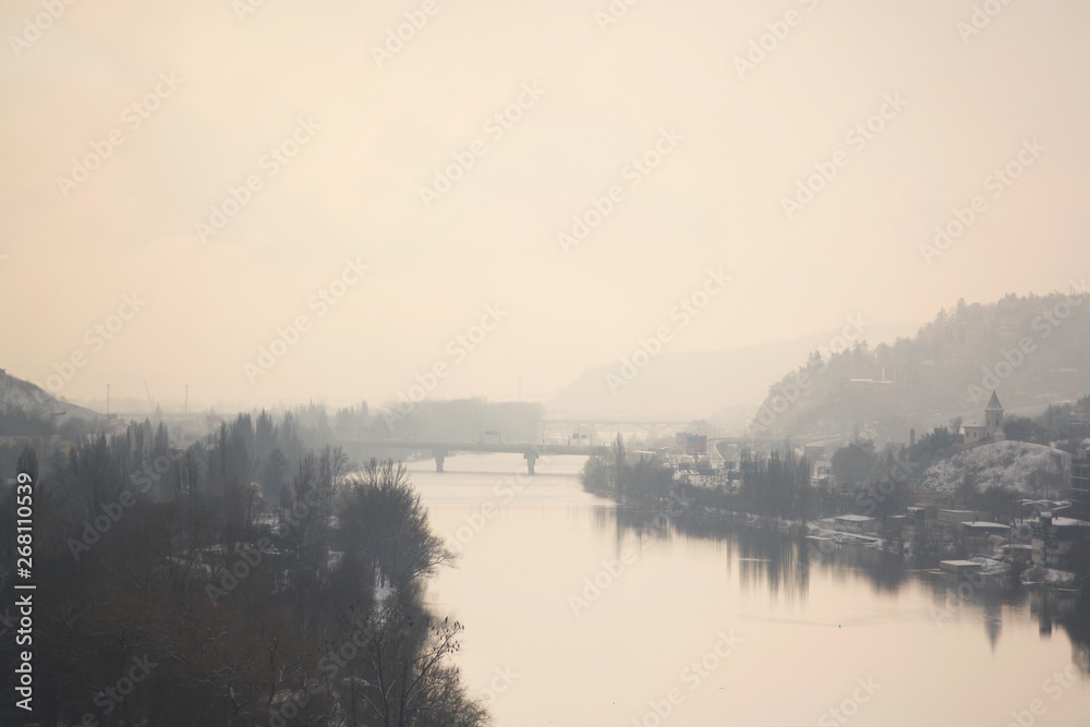 Vltava river in the morning fog