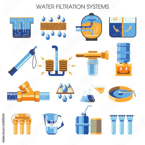 Cleaning supply water filtration systems isolated objects