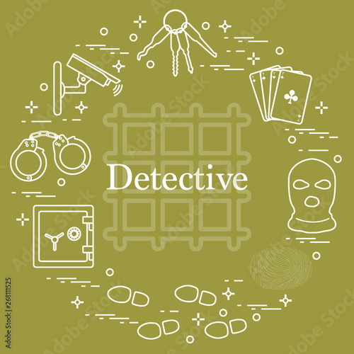 Criminal and detective elements. Crime, law and justice vector icons.