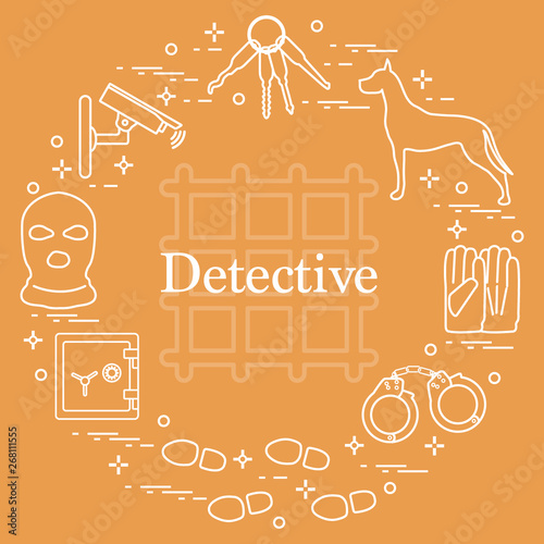 Criminal and detective elements. Crime, law and justice vector icons.