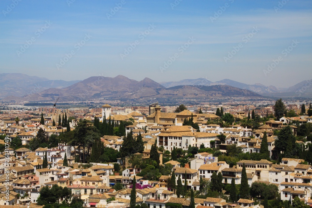 Aerial view over Granada from Alhambra, Andalusia, Spain