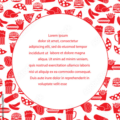 Beer, different types of food and fast food.