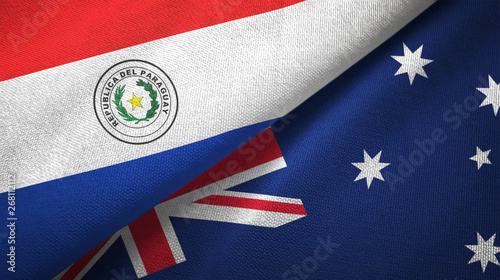 Paraguay and Australia two flags textile cloth, fabric texture 