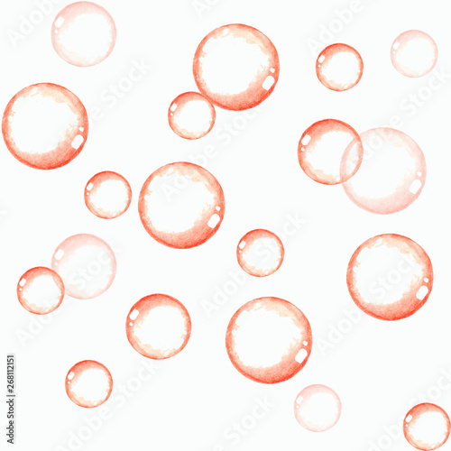Acrylic painted red soap bubbles seamless pattern