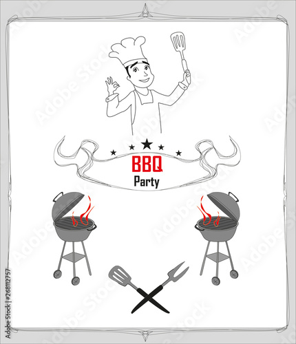 invitation to a bbq party, doodle illustration