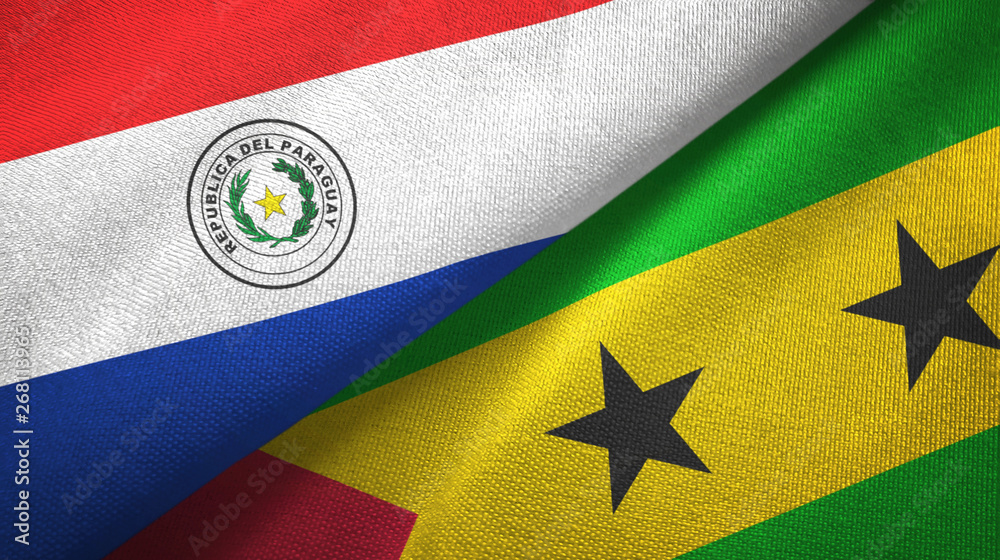 Fototapeta premium Paraguay and Sao Tome and Principe two flags textile cloth, fabric texture