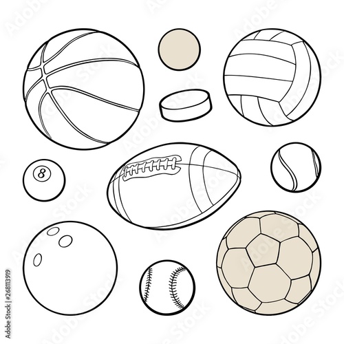 Set sport balls icons. Vector black illustration. Isolated on white