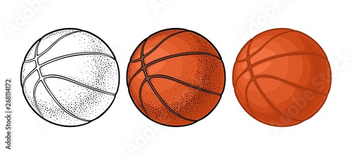 Basketball ball. Vector color engraving illustration. Isolated on white background.