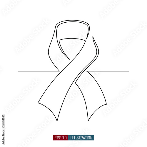 Continuous line drawing of breast cancer awareness ribbon. Template for your design works. Vector illustration.