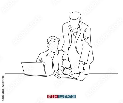 Continuous line drawing of business brief, presentation or training. Template for your design works. Vector illustration.