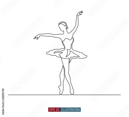 Continuous line drawing of ballerina. Template for your design works. Vector illustration.