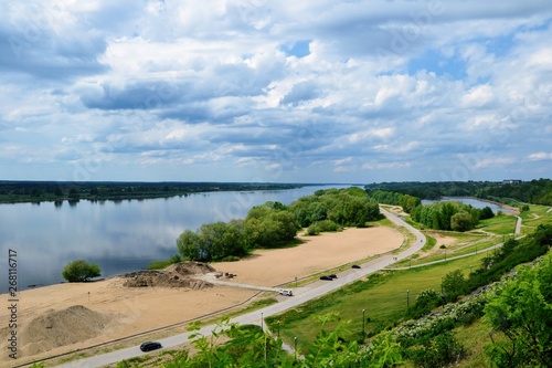View of the Vistula River seen from the enbankment promenade in Plock city, Poland