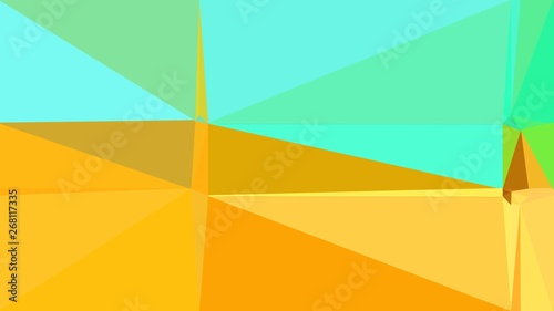 abstract geometric background with vivid orange, aqua marine and pastel green colors. geometric triangle style composition for poster, cards, wallpaper or texture