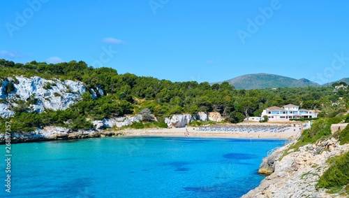 Panoramic landscape of the beautiful bay of Cala Estany d'en Mas with a wonderful turquoise sea and the beach, near Porto Cristo, Mallorca/Majorca, Spain © PaulSat