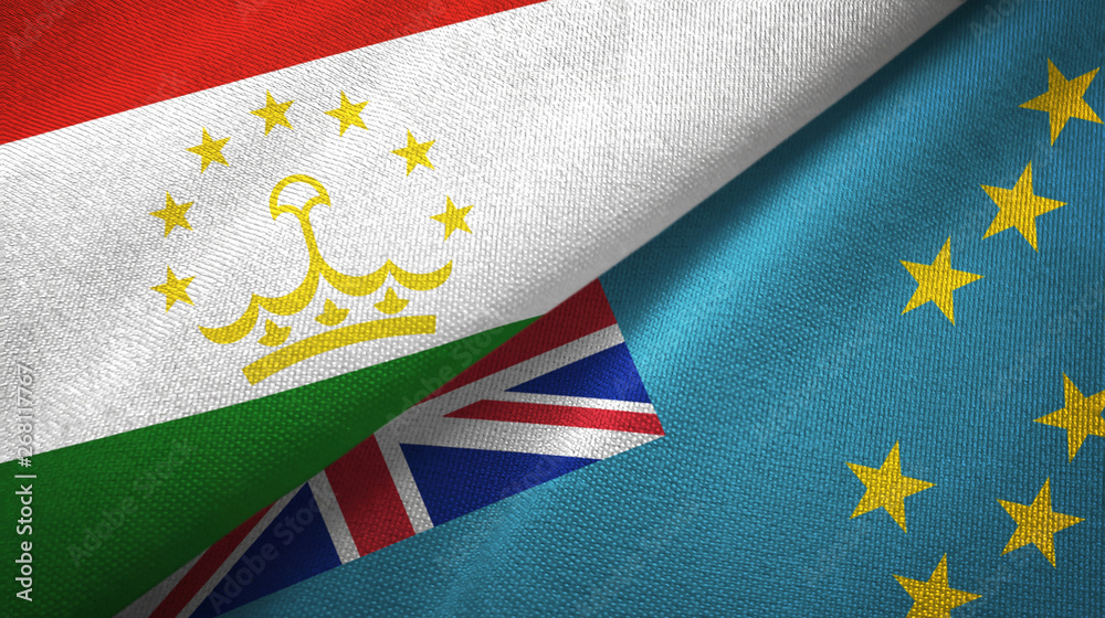 Tajikistan and Tuvalu two flags textile cloth, fabric texture Tajikistan and Tuvalu two flags textile cloth, fabric texture
