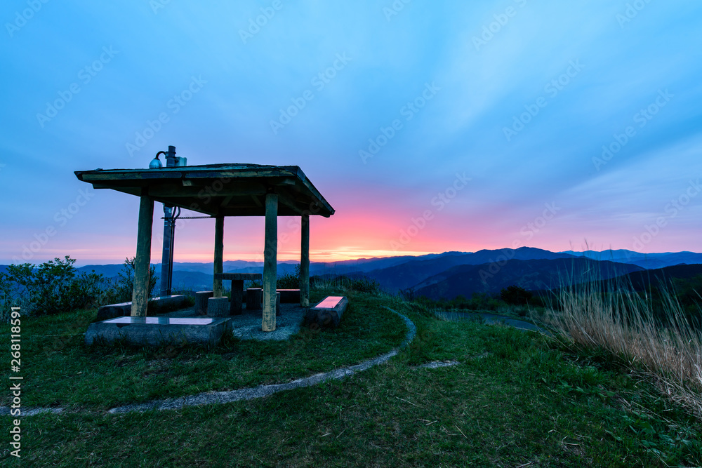 写真素材：塩塚高原、展望台、朝日、日の出