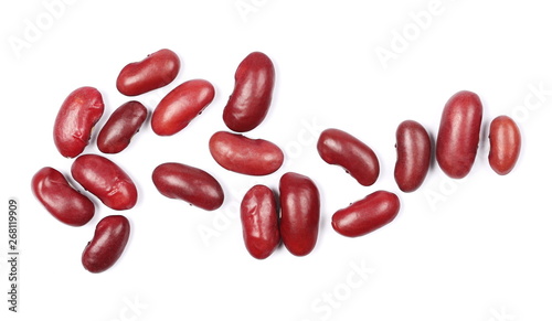 Red beans isolated on white background, top view