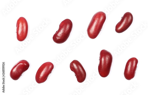 Red beans set and collection isolated on white background, top view