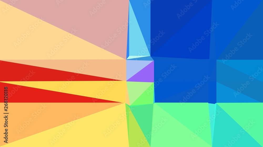 strong blue, burly wood and crimson color background with triangles. triangles style of different size and shape. simple geometric background for poster, cards, wallpaper or texture