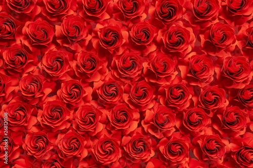 Fototapeta Naklejka Na Ścianę i Meble -  Paper flower, Red roses cut from paper, Wedding decorations, Abstract flower background