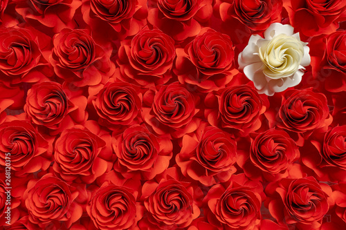 Paper flower  White roses on Red roses background  Abstract flower cut from paper  Wedding decorations