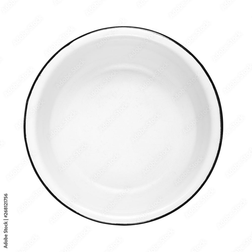 White enamel plate on isolated white background White enamel plate on isolated white background