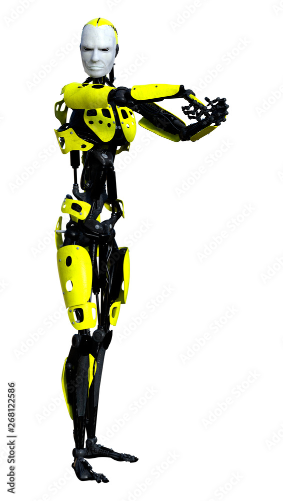 3D Rendering Male Robot on White