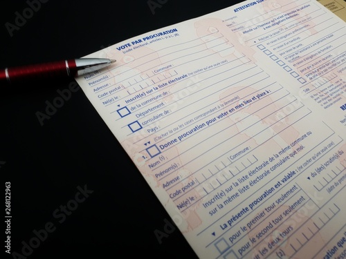 Tableau sur toile Démarche administrative par le formulaire à remplir pour effectuer un vote par p