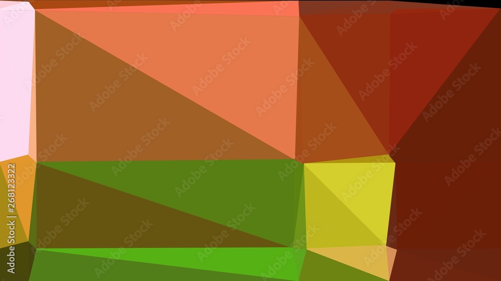 geometric triangle abstract background with saddle brown, coral and yellow green colors for poster, cards, wallpaper or backdrop texture