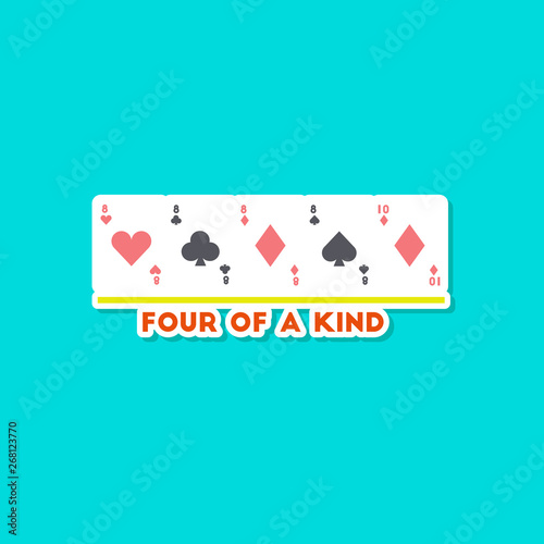 paper sticker on stylish background poker four of kind