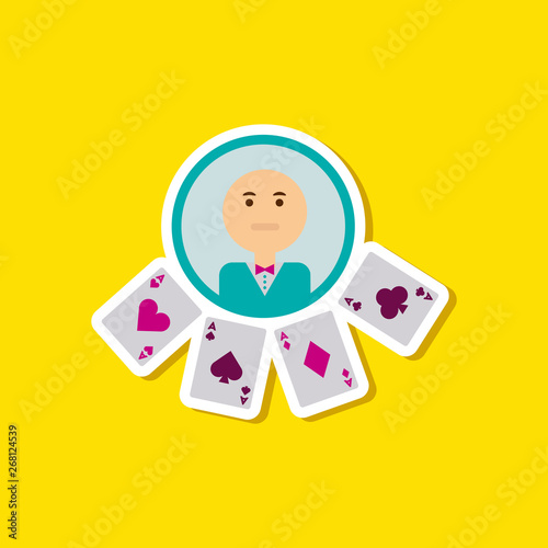 paper sticker on stylish background poker casino dealer