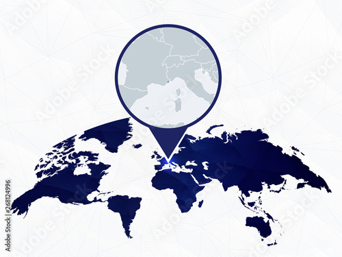 Monaco detailed map highlighted on blue rounded World Map.