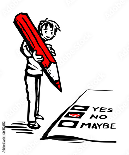 Voting with a red pencil - illustration symbol of democracy - vote no