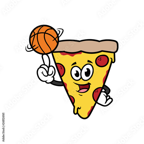 Cartoon Pizza Character Spinning a Basketball