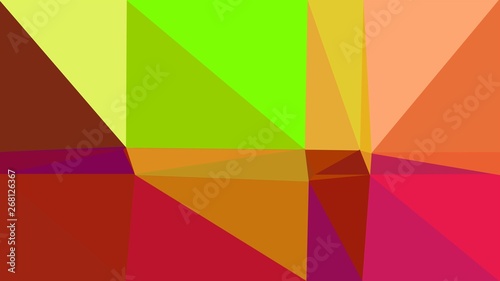 geometric triangle abstract background with firebrick, peru and lawn green colors for poster, cards, wallpaper or backdrop texture