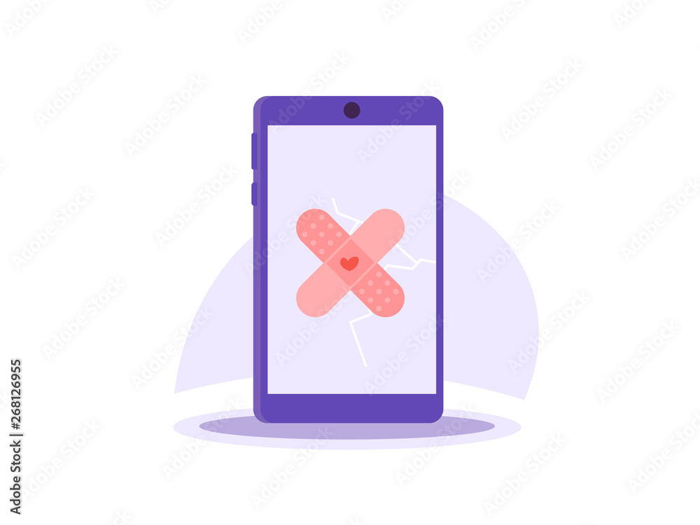 Repairmen, repair phone, fix app concept. Phone repair illustration with worker with spanner and equipment. Vector illustration in flat design Repairmen, repair phone, fix app concept. Phone repair illustration with worker with spanner and equipment. Vector illustration in flat design