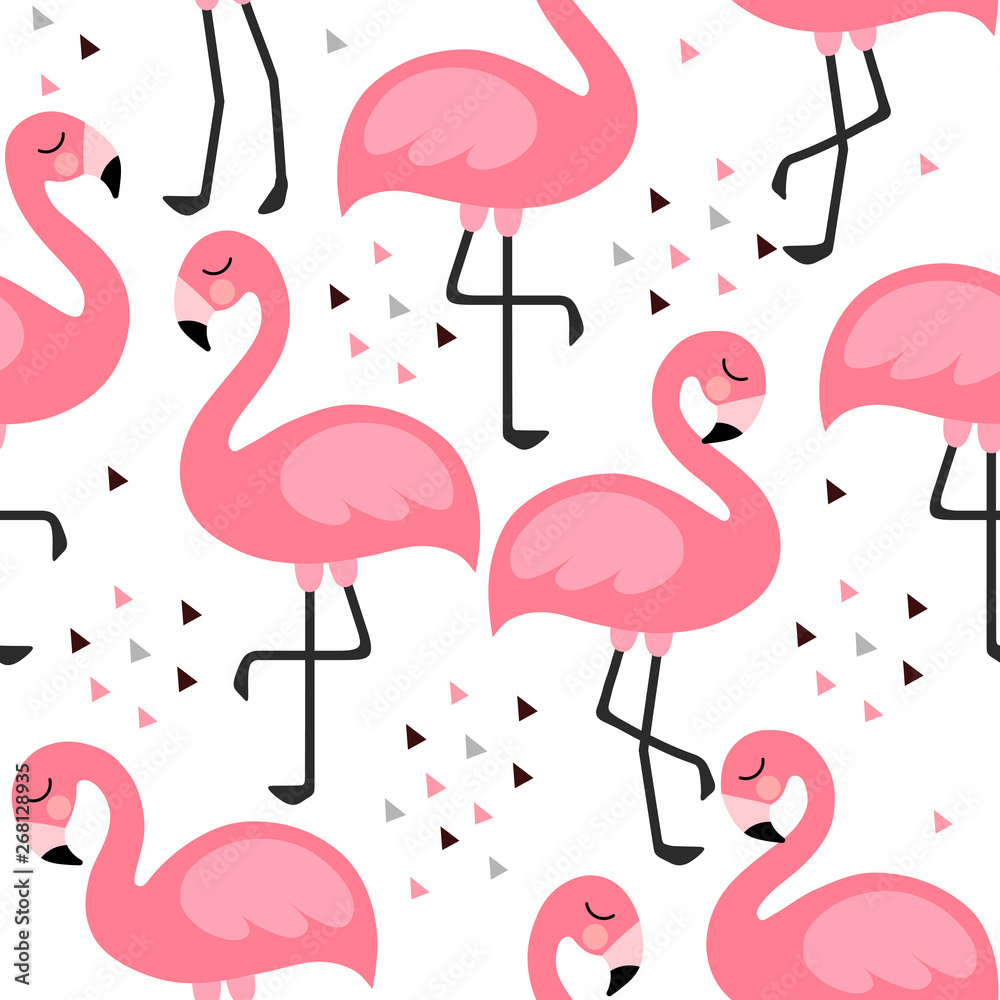 Obraz premium Flamingo Cute Seamless Pattern, Summer Wallpaper Background, Cartoon Vector illustration