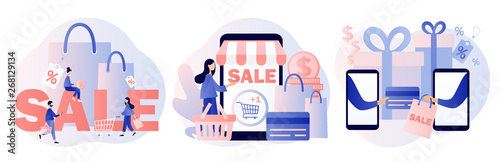 Sale. Online shopping set. Flat style. Vector illustration