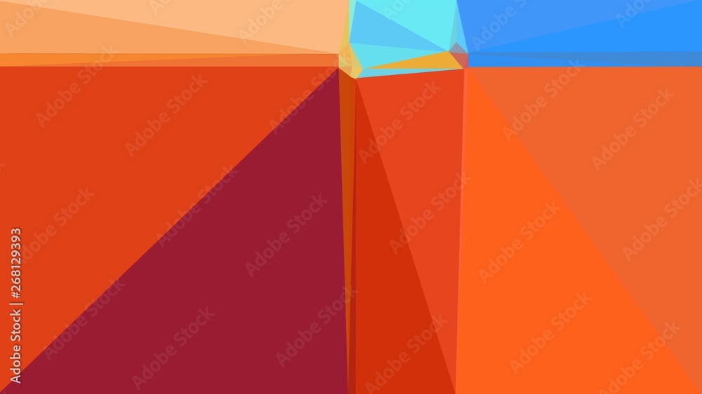 minimalistic triangle geometric background with coffee, corn flower blue and orange red colors for poster, cards, wallpaper or background texture