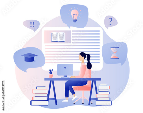 Online Education. Flat cartoon style. Vector illustration