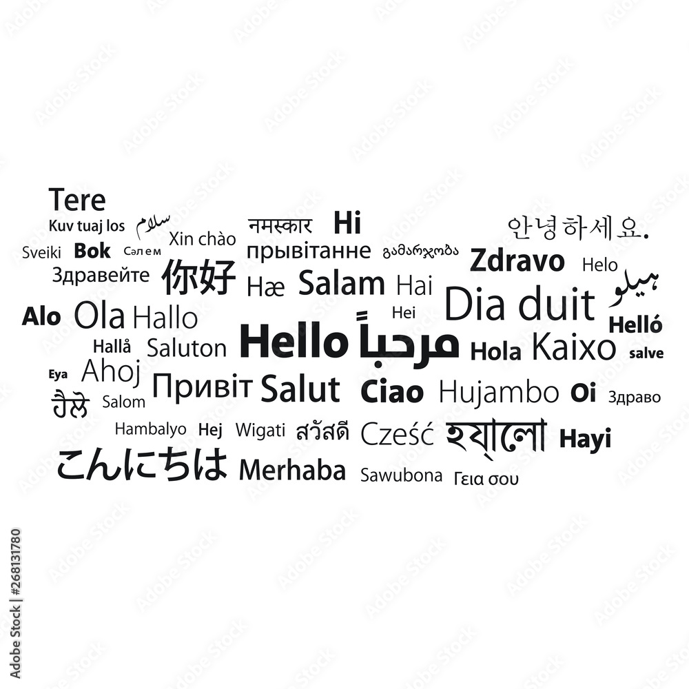 Obraz premium Hello word typography most of world languages, - Vector